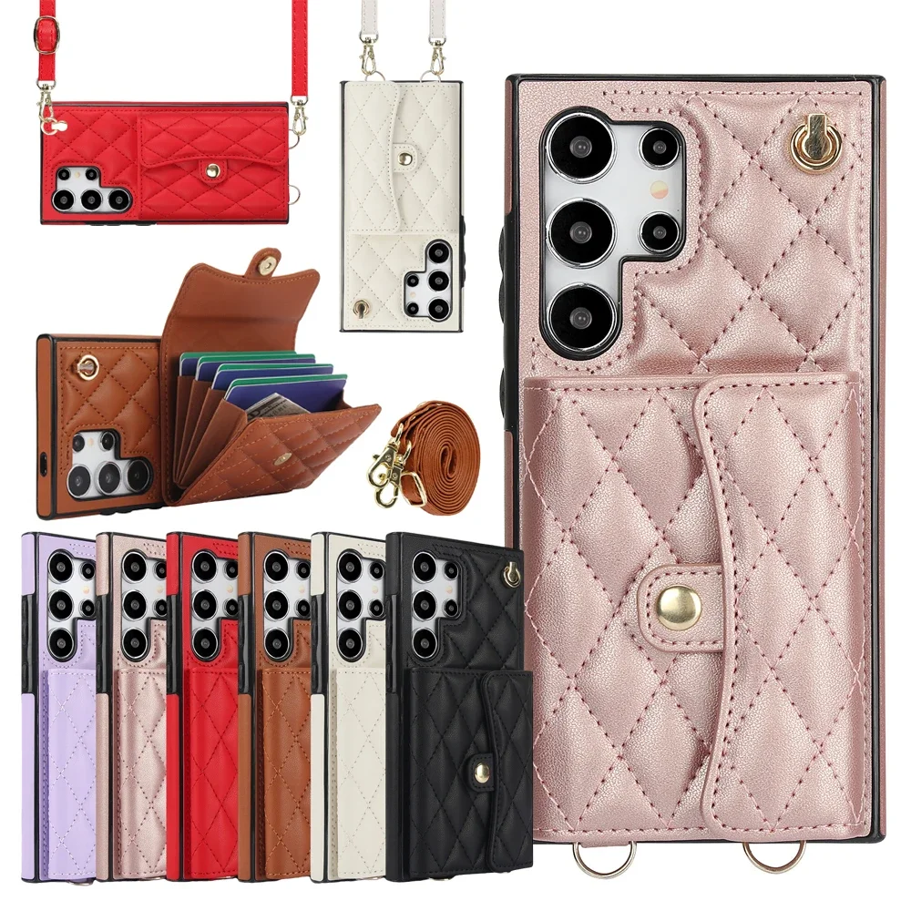 

Wallet Leather Case For Samsung S24 23 Ultra S22 Plus S24U S23Plus S21 A13 A14 A52 A53 A54 Shell Lanyard Cards Bag Phone Cover