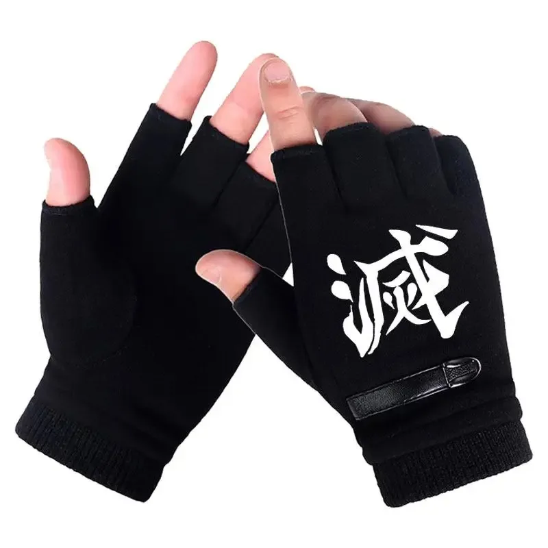 Anime Demon Slayer Student Half Finger Gloves New Winter Men Woman Fingerless Warm Knitted Gloves Outdoor Bicycle Gloves - view 2