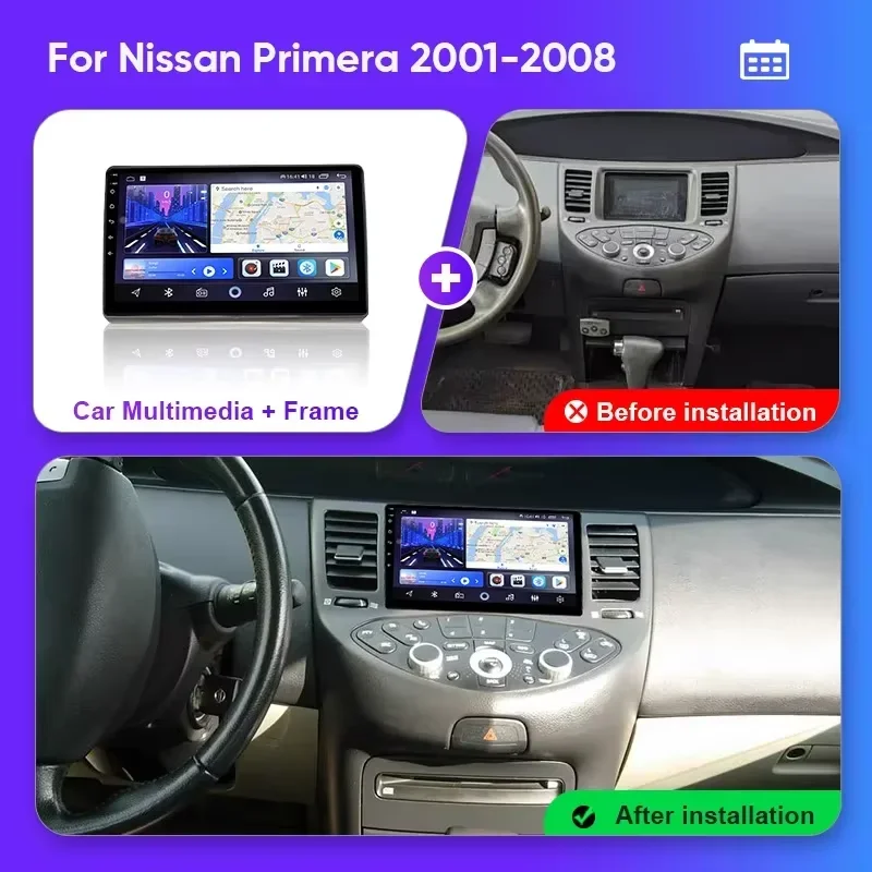 Android 16 For Nissan Primera 2001 -2008 Car Radio Player Stereo 2Din Auto Carplay 4G Multimedia GPS AI Voice DSP Head Unit