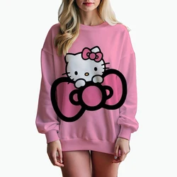 Women's Hello Kitty Printed Sweatshirt, High Street Women's Hoodie, Y2K Pattern Clothing, Casual Round Neck Sweater