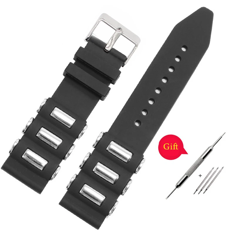 Silicone Bracelet Stainless Steel Embedding Watch Band for Huawei GT2 Pro 20mm 22mm 24mm 26mm Black Waterproof Strap Men Sports