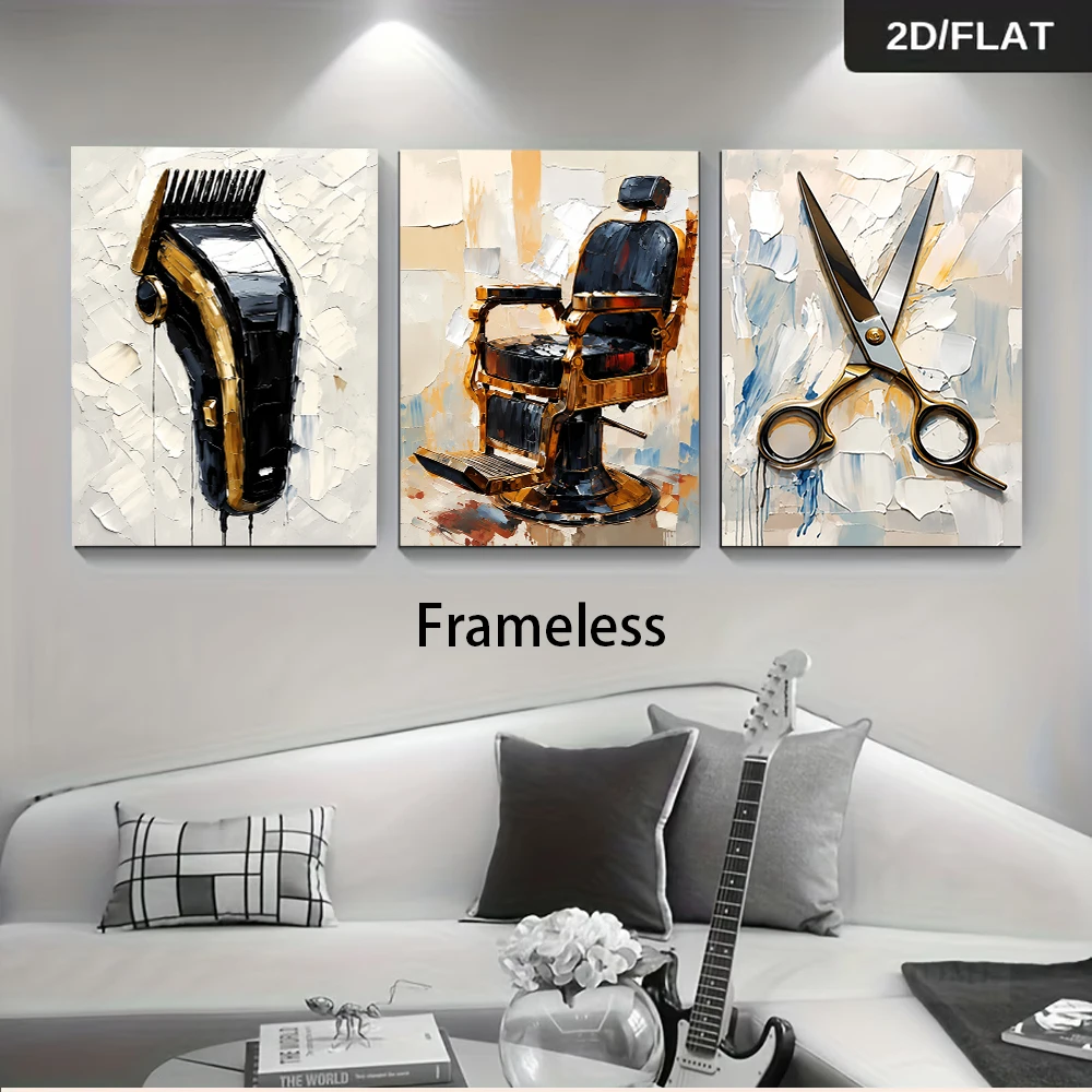 3pcs frameless Canvas Painting 1 set of three frameless decorative paintings with a hairdressing theme for cross-border e-commer