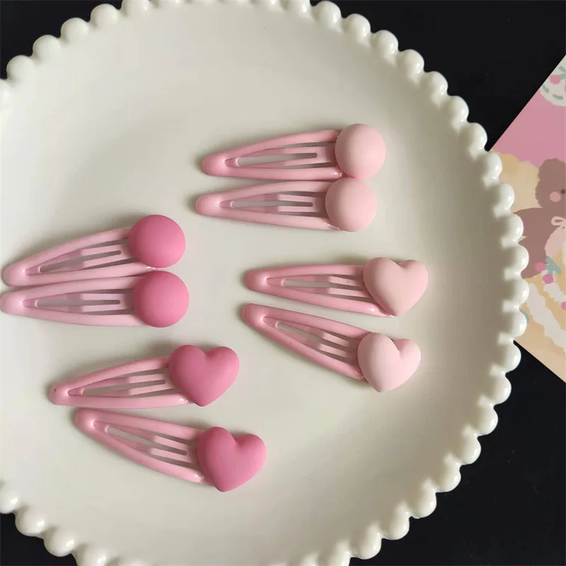 

Children Pink love and Pink Ball Hairpins Simple Matte Texture Hair Clips Sweet Girls BB Side Clips Hairgrip Barrettes Headwear