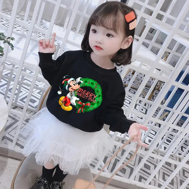 

New Mickey Minnie Mouse Christmas Girl Boy Sweatshirts Children Pullover Kawaii Cartoons Hoodies Kid Casual Clothes Fashion Tops