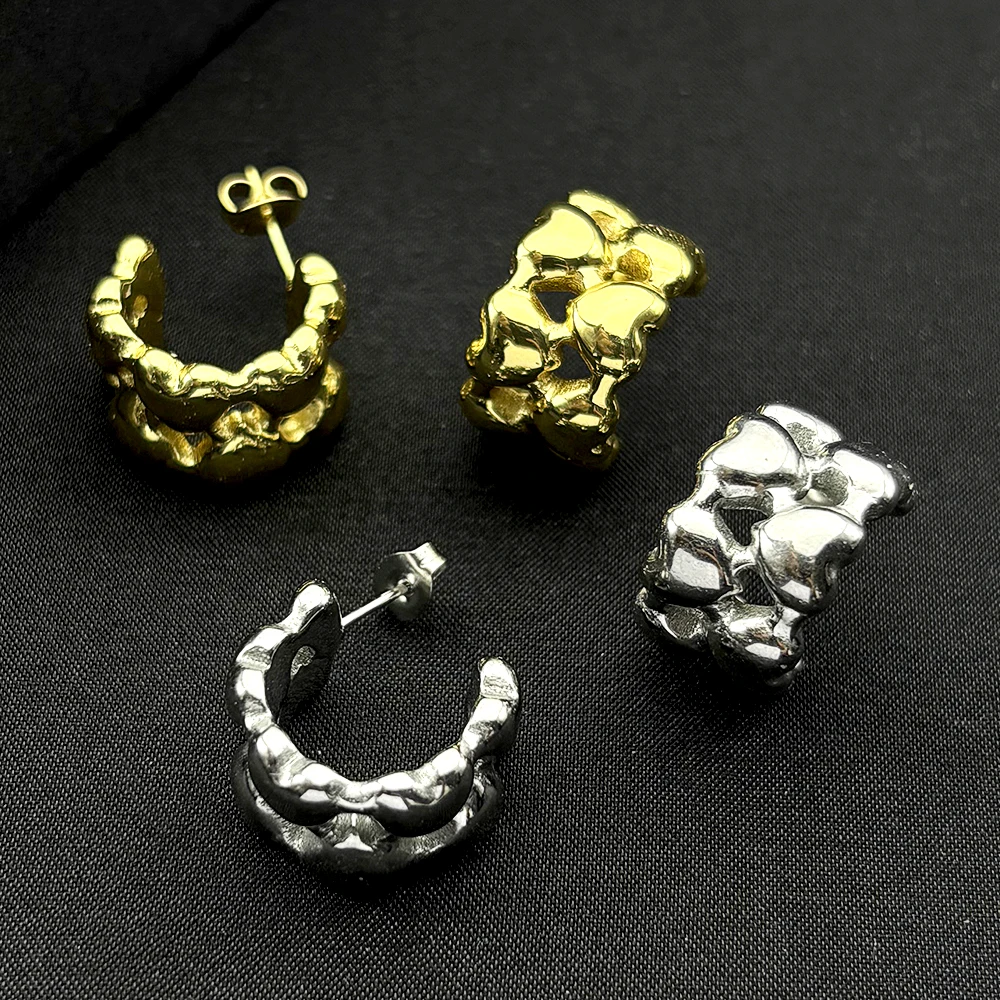 

Charming Cute Hollow Double Layered Heart Stud Earrings for Women Girls Stainless Steel Luxury Gold Color Earrings Jewelry Gift