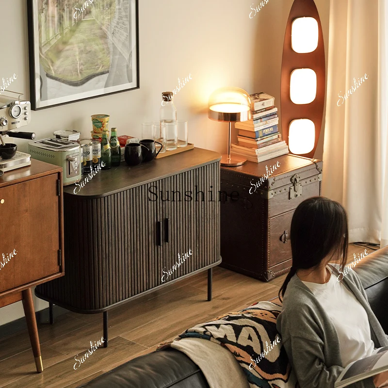 

Rolling shutter door Nordic simple solid wood dining side cabinet porch storage locker FT