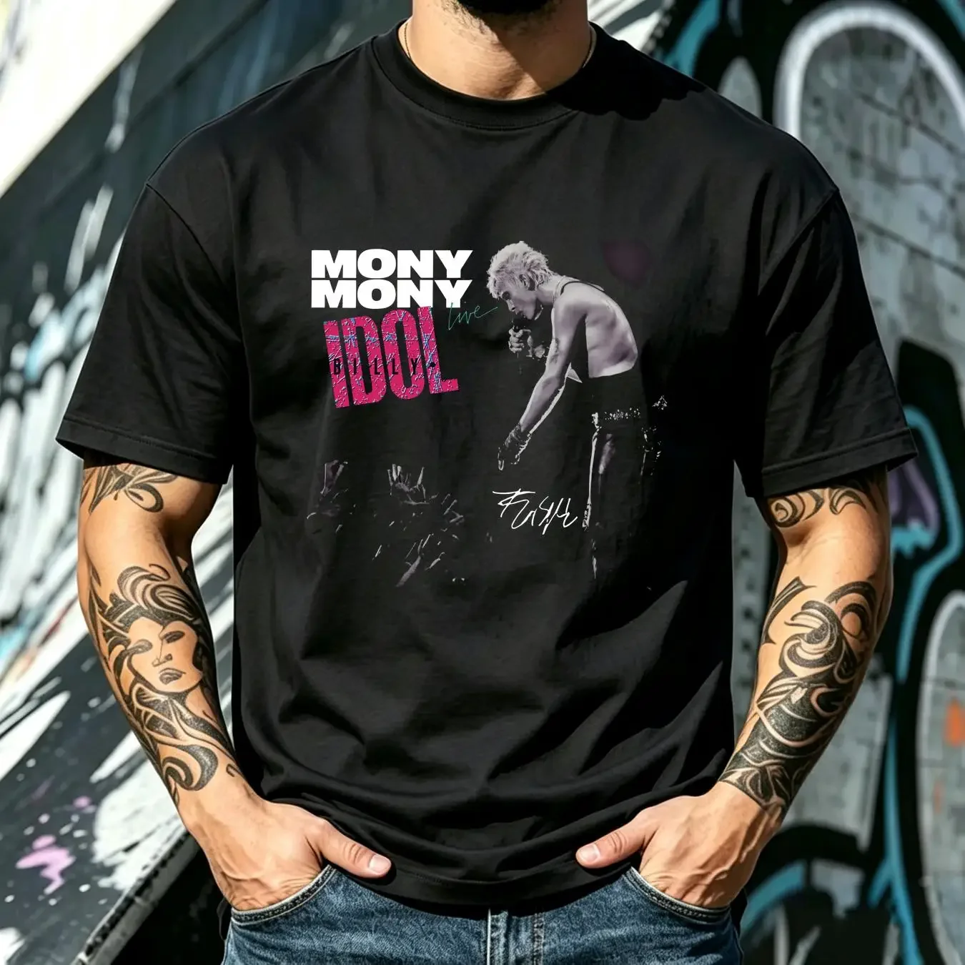 washed T Shirt Billy Idol Mony Live Concert All Size S To 5XL long or short sleeves vintage Washed graphic Versatile
