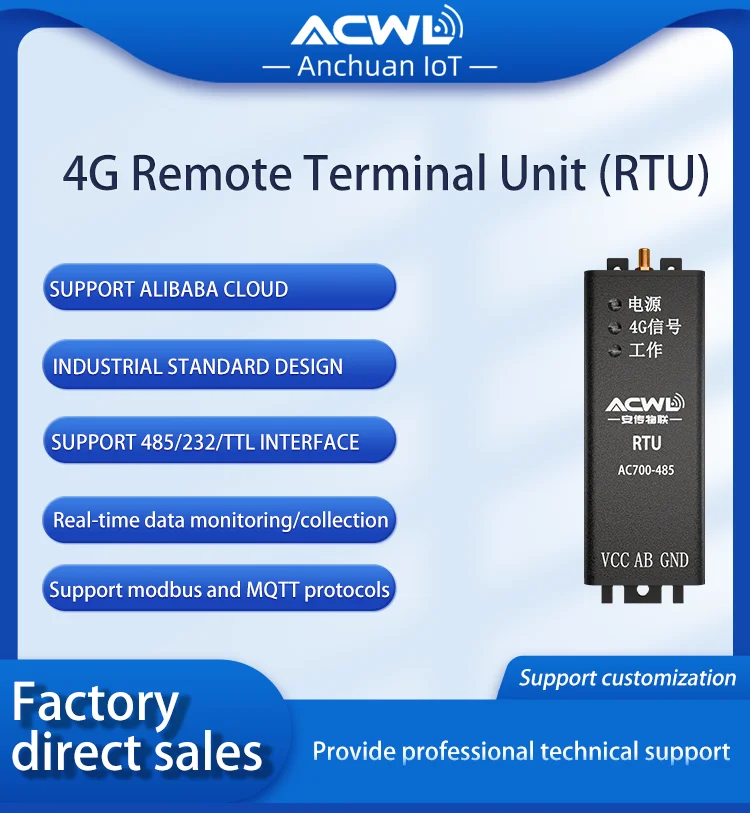 AC700RTU Industrial-Grade  Remote Terminal Unit 4G Full Network Access TTL/232/485 Interface Real-Time Data Monitoring