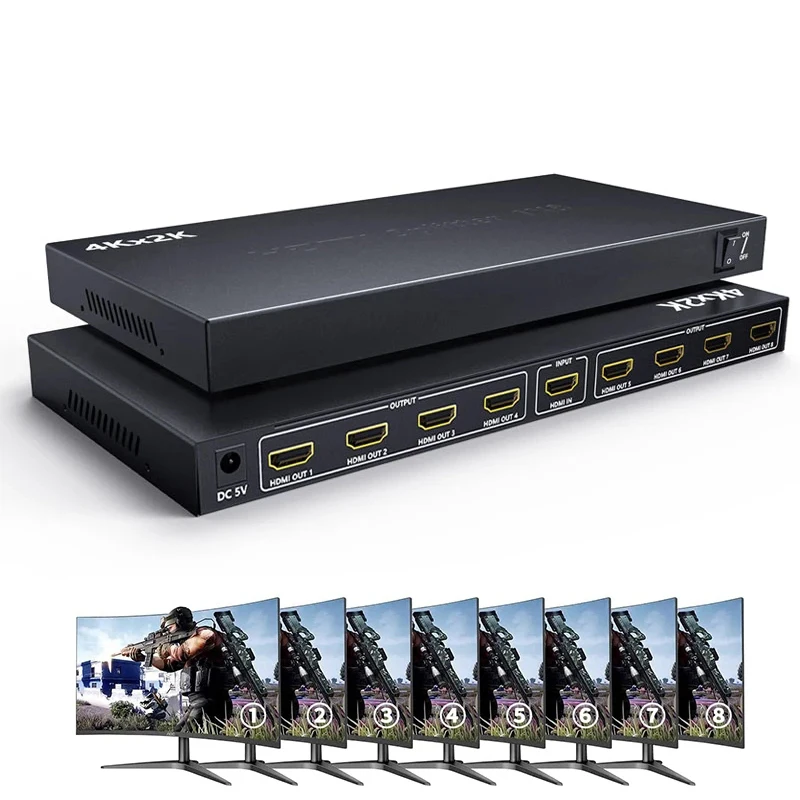 8 Port rozdzielacz HDMI 1x8 4K 30 HDMI rozgałęźnik wideo 1 w 8 Out wzmacniacz dystrybutor HDMI 8 HDMI duplikat wyświetlacza dla komputera HDTV