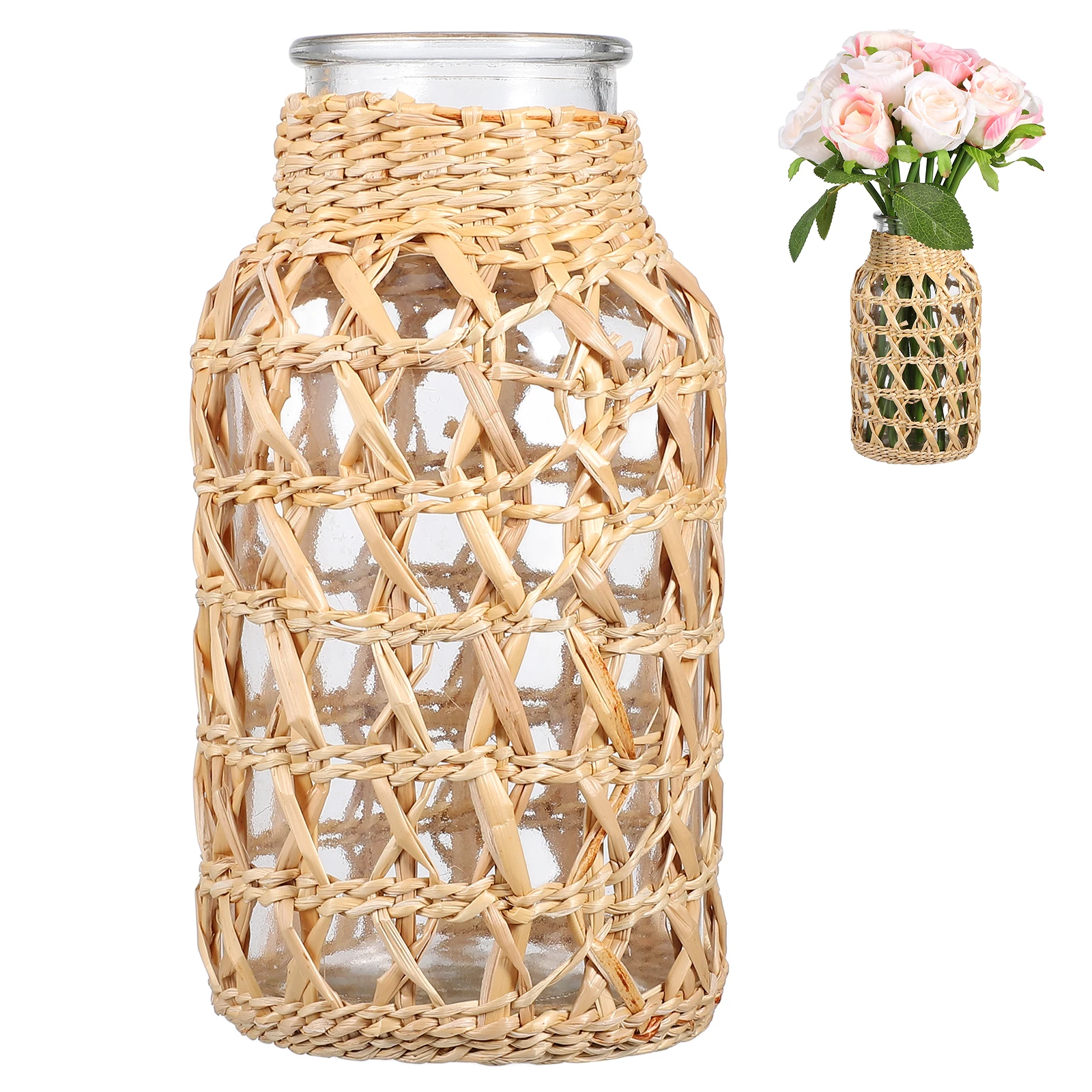 

1Pcs High Class Material Woven Glass Vase Creative Adornment Flower Container Desktop Vase Decor Flower Container