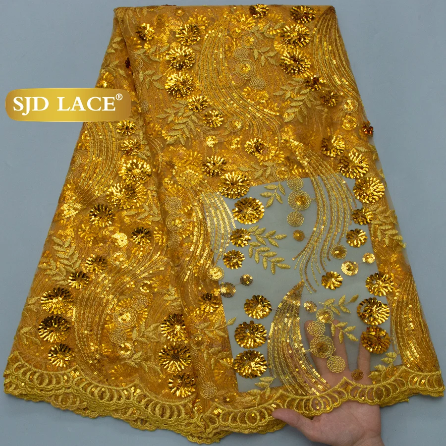 

Кружевная ткань SJD LACE из французского сетчатого материала с пайетками, высококачественная африканская тюлевая сетчатая ткань с пайетками для женских вечерних платьев 20263733
