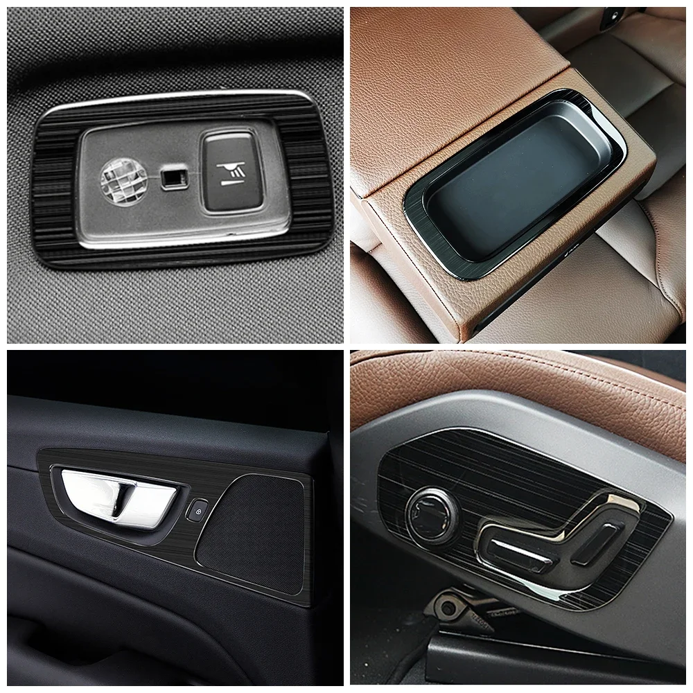 For Volvo XC60 2018-2022 Car Interior Door Handle Trim Window Lift Switch Panel Audio Speaker Sound Ring Water Cup Holder Frame