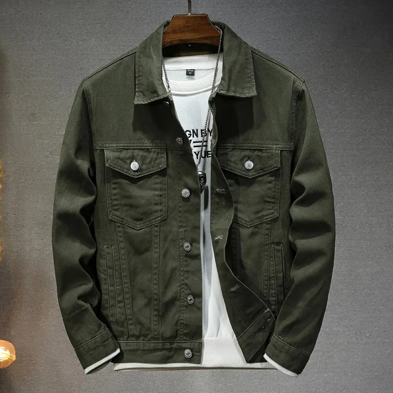 

Ретро-японская джинсовая куртка свободного кроя для мужчин, весна-осень, однотонная рабочая куртка с воротником-стойкой