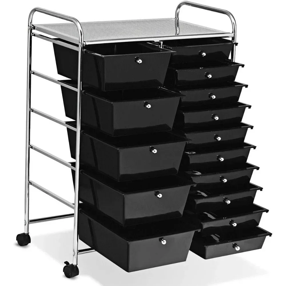 

L15 Drawer Rolling Storage Cart, Mobile Utility Cart With Lockable Wheels, Drawers, Multipurpose Organizer Cart For Home, Offi