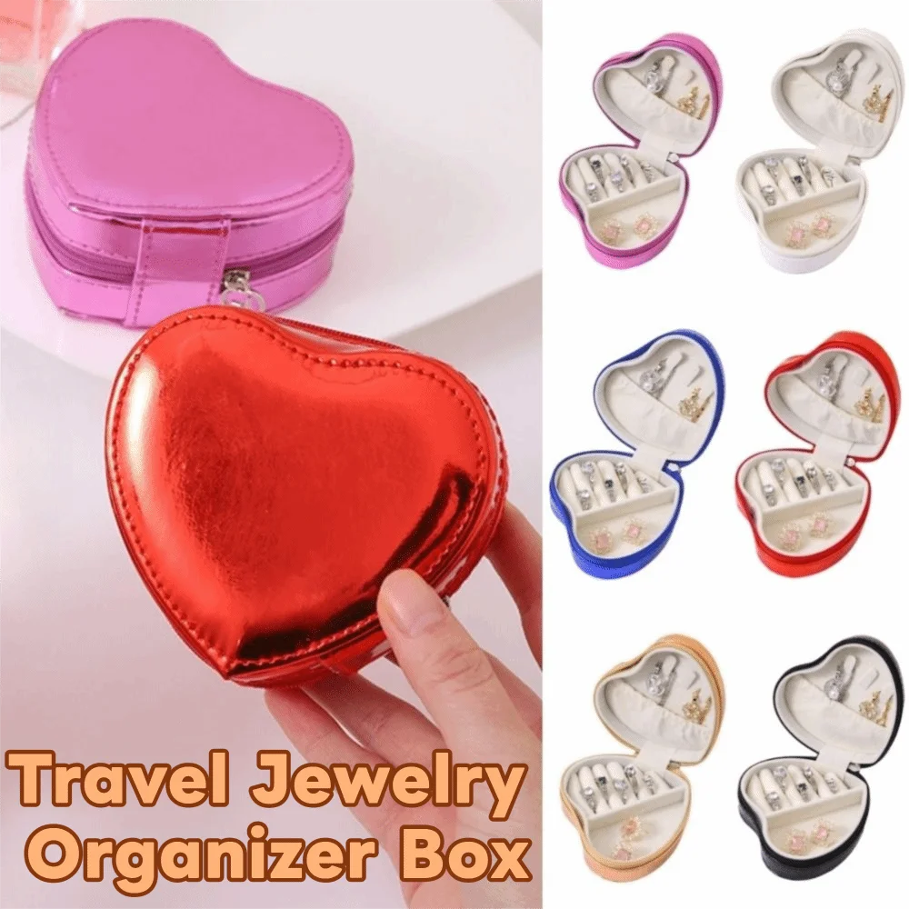 Velvet Travel Jewelry Organizer Box Soft Lining Heart-shaped Jewelry Storage Boxes Anti-Scratch Holder Bracelet Carrying Case