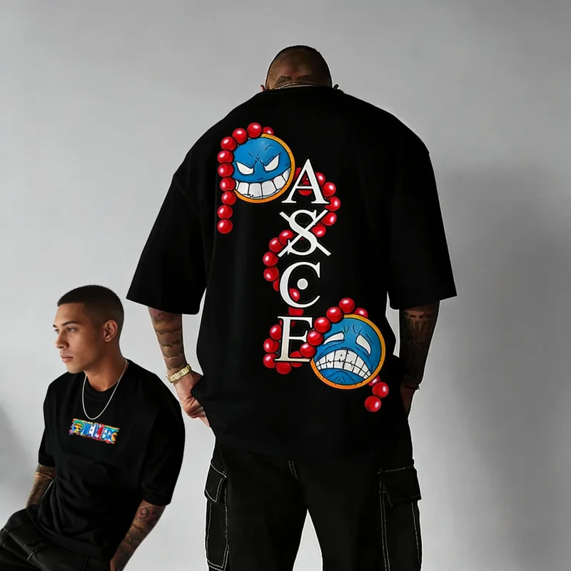 

2026 Summer One Piece Portgas D. Ace ASCE Retro Cotton Print T-Shirt, Adult Kids Breathable Tee Anime Fans Short Sleeve Top Y2k