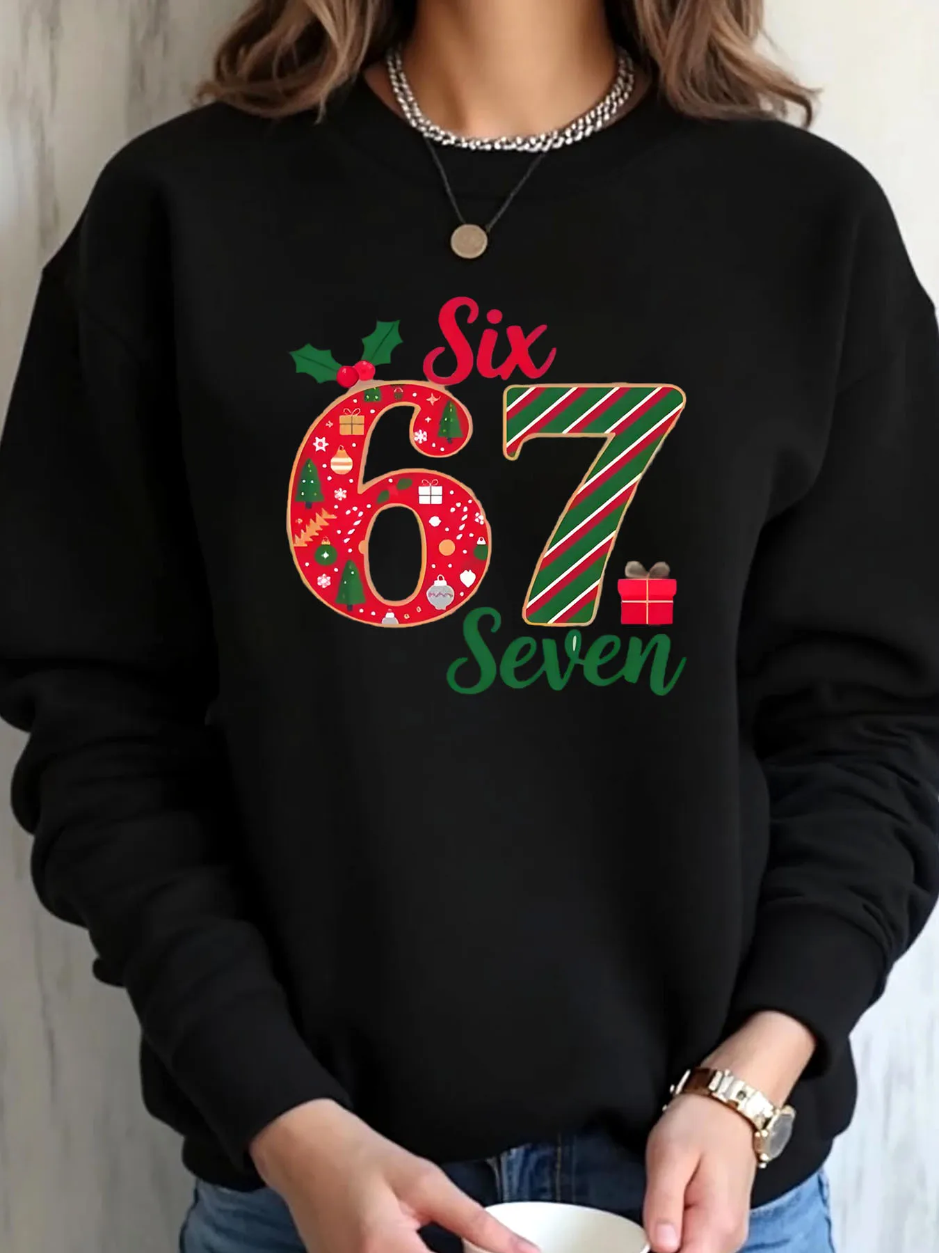 

Women Plus Size Sweatshirt Christmas Six 67 Seven Print Outdoor Wear