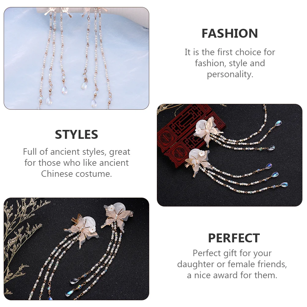 

1Pair Ancient Chinese Butterfly Tassel Hairpin Hair Clip for Women Elegant Hanfu Costume Party Accessories Women Hairpins