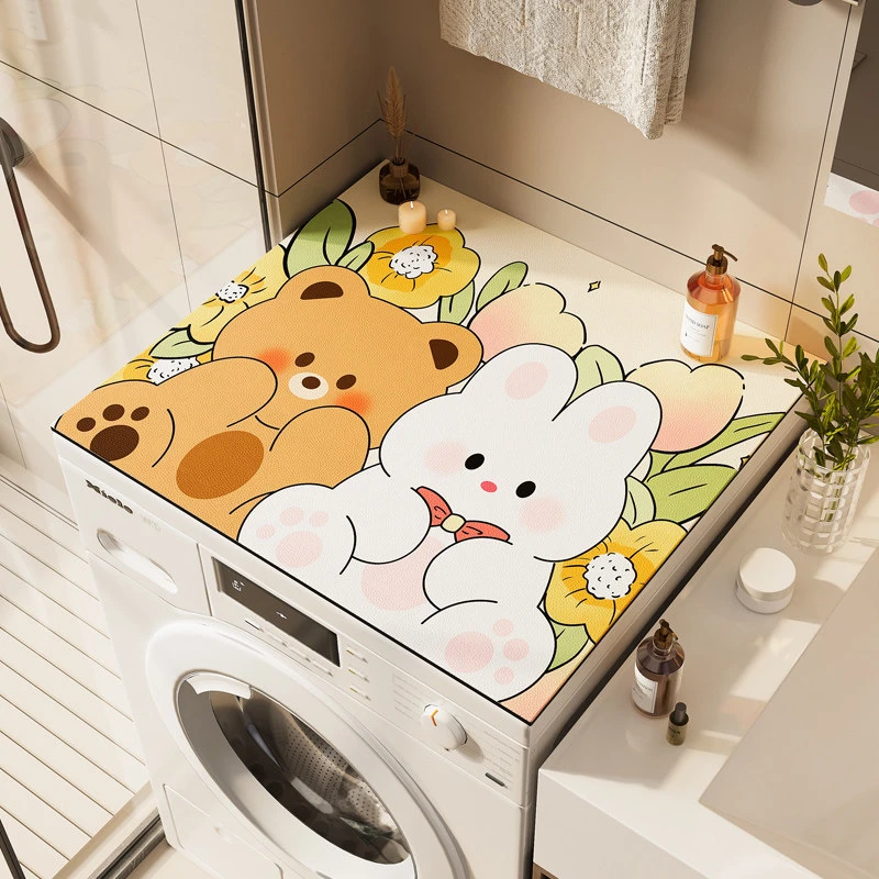 VIKAMA Fuzzy Monster & Colorful Collage Laundry Room Mat, Water Absorbent Washable, Decor for Laundry Room Bathroom Nursery