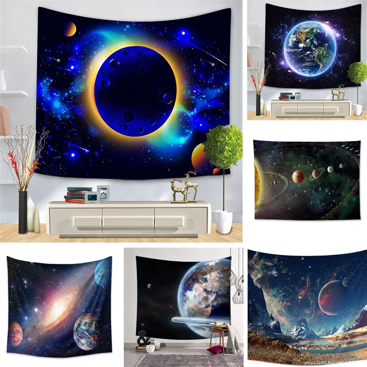 

Earth in Galaxy Space Tapestry, Cosmic Nebula Wall Hanging, Polyester Fabric Art for Bedroom Living Room Decor