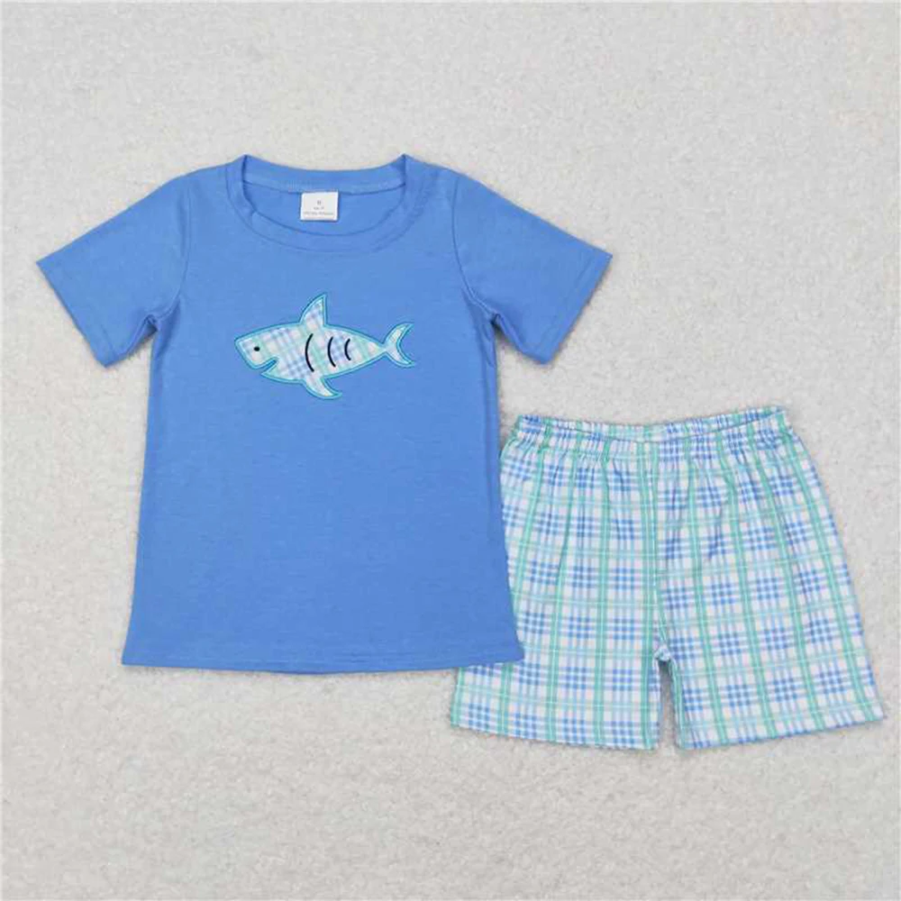 

Sibling Baby Boys Blue Shark Rompers Summer Clothes Sets