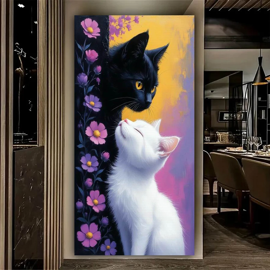 

Cute Black and White Cat Large Size Diy Diamond Art Painting Kits New Collection 2026 Pet Animal Full Mosaic Embroidery Picture