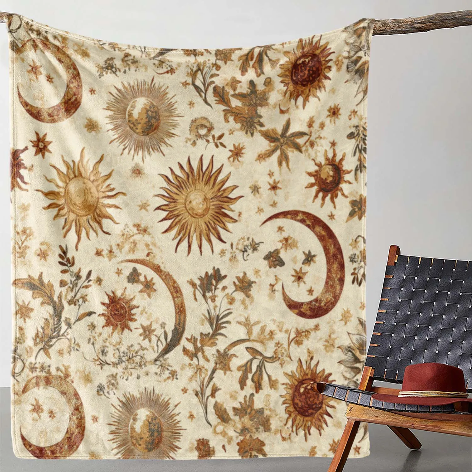 Boho Celestial Sun and Moon Throw Blanket Tapestry Rustic Cosmic Zodiac Astrology Picnic Decorative Throw Unique Cozy Decor Sofa