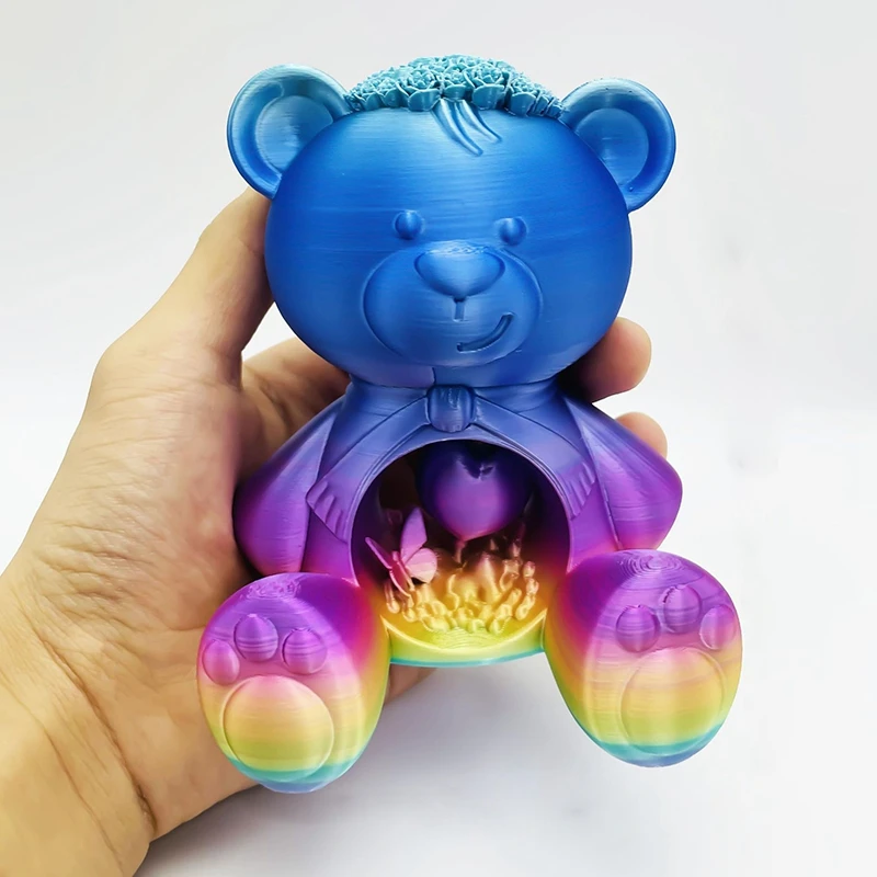 3D Printed Bear Hollow Out Cute Cartoon Love Roses Valentine's Day Gift Creative Office Desktop Crafts Ornaments Home Decoration