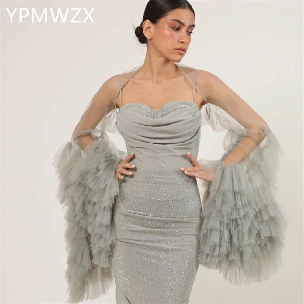 Customized YPMWZX Sheer Straps Column Floor length Skirts Fold Bespoke Occasion Dresses