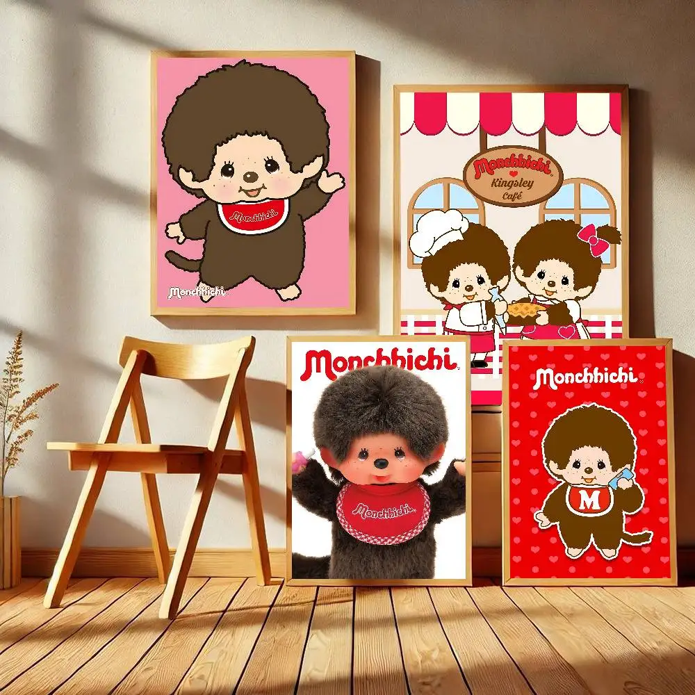Cartoon M-Monchhichis DIY Sticky Movie Sticky Posters Retro Kraft Paper Sticker DIY Room Bar Cafe Aesthetic Art Wall Painting