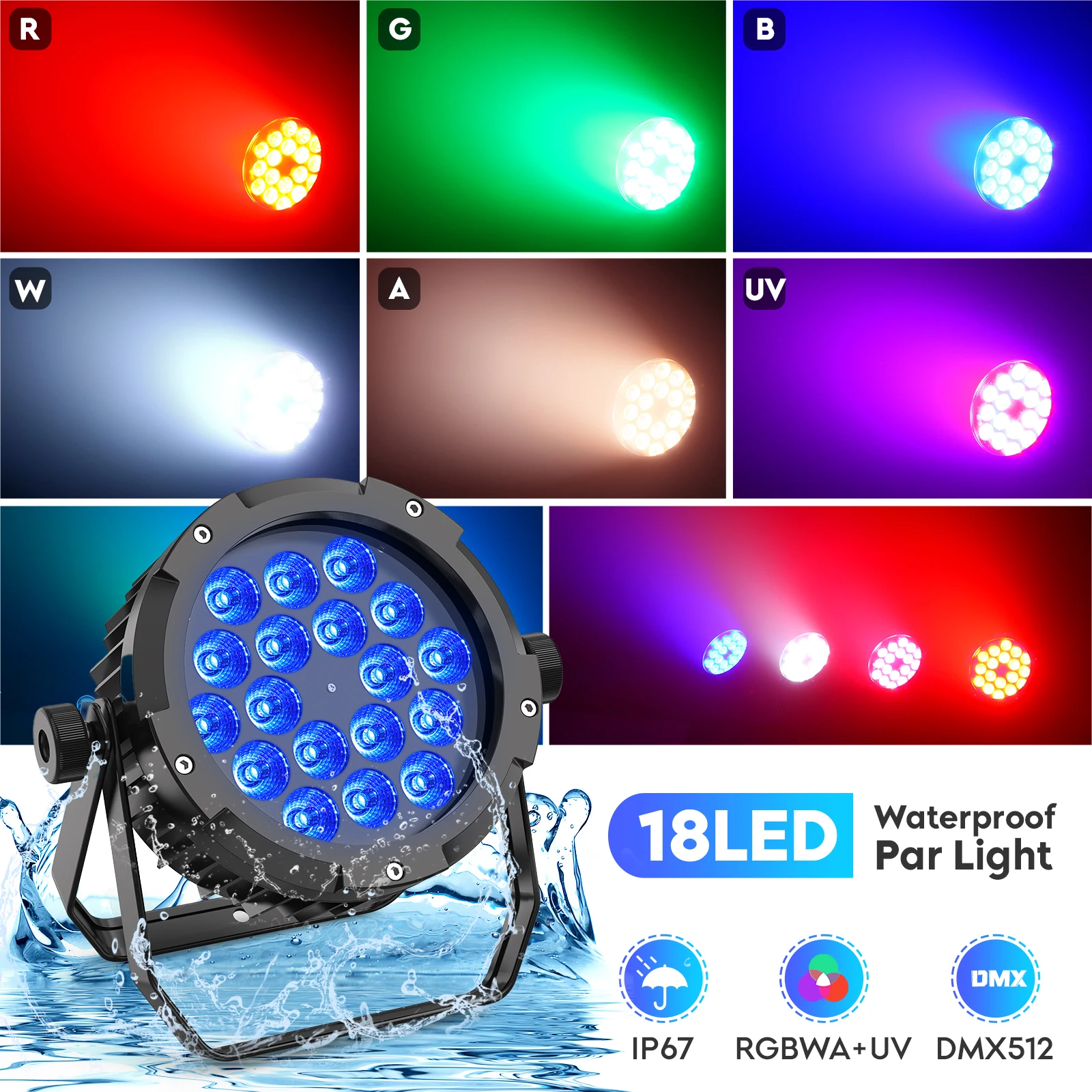 U'King 4PCS 150W LED Par Light 18x10W RGBWA + UV Waterproof 6 in1 18LED Fixture Beads Stage Light DMX512 DJ Light per discoteca
