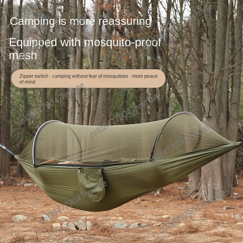 

Outdoor Camping Camping Anti-Flip Nylon Hammock Single Double with Mosquito Net Automatic Quick Unfolding Jackstay