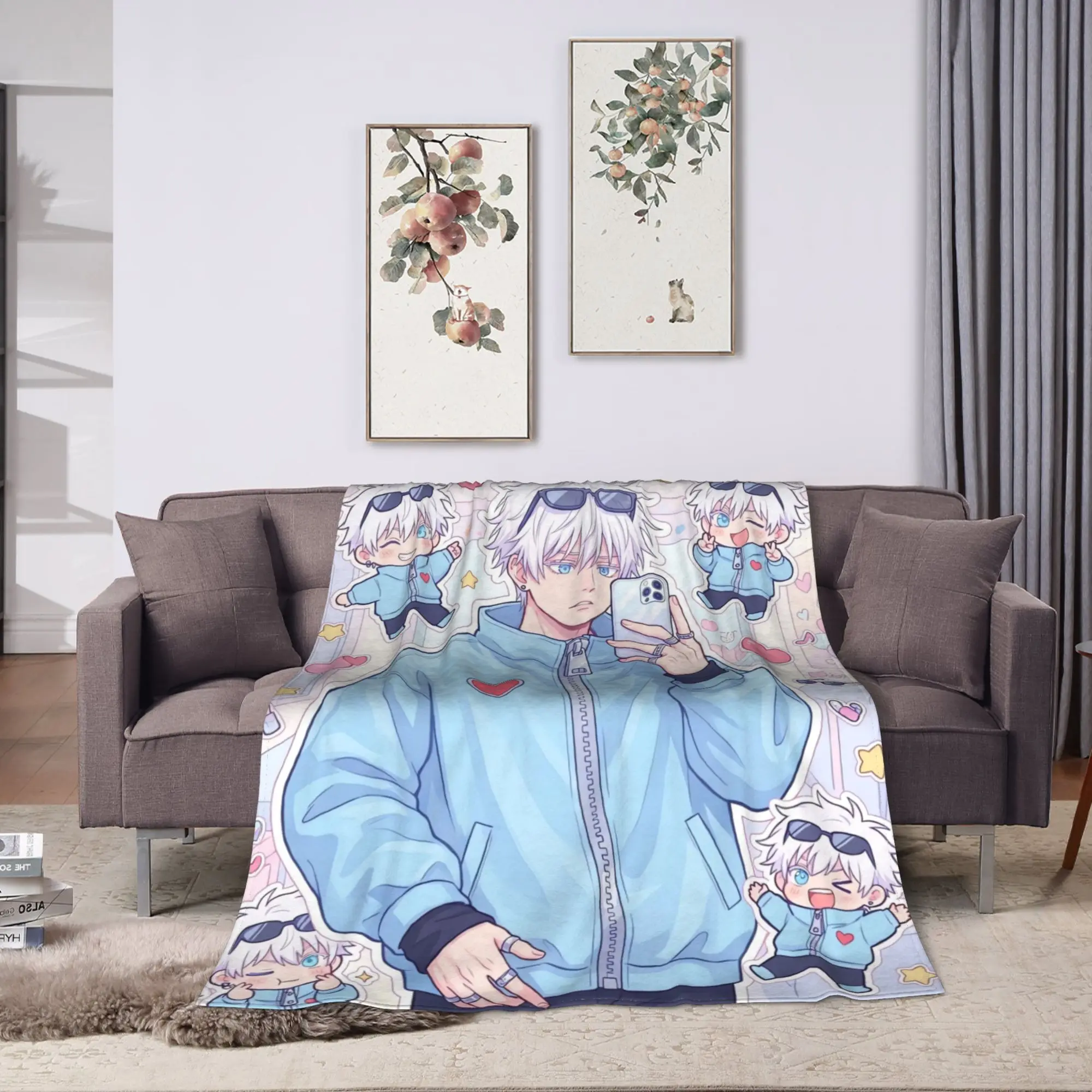 Casual Satoru Gojo In Blue Blanket  Warm Soft Aesthetic Plush Throw Blanket For Kids Living Room Flannel Bedspread Bed Cover