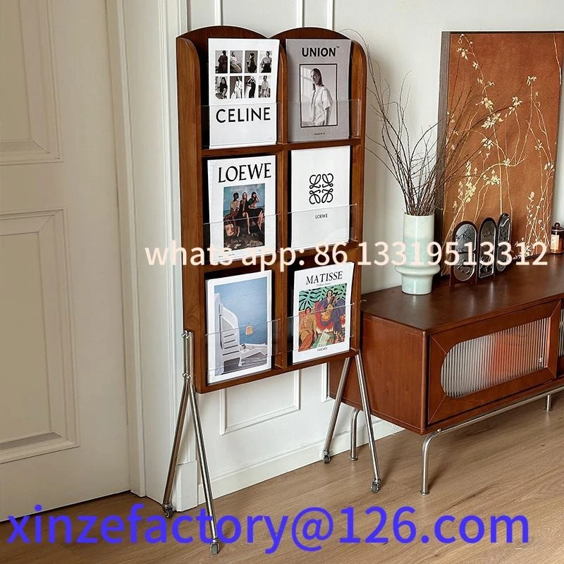 

Customizable Home Magazine Rack Floor Display Shelf Solid Wood Simple Mobile