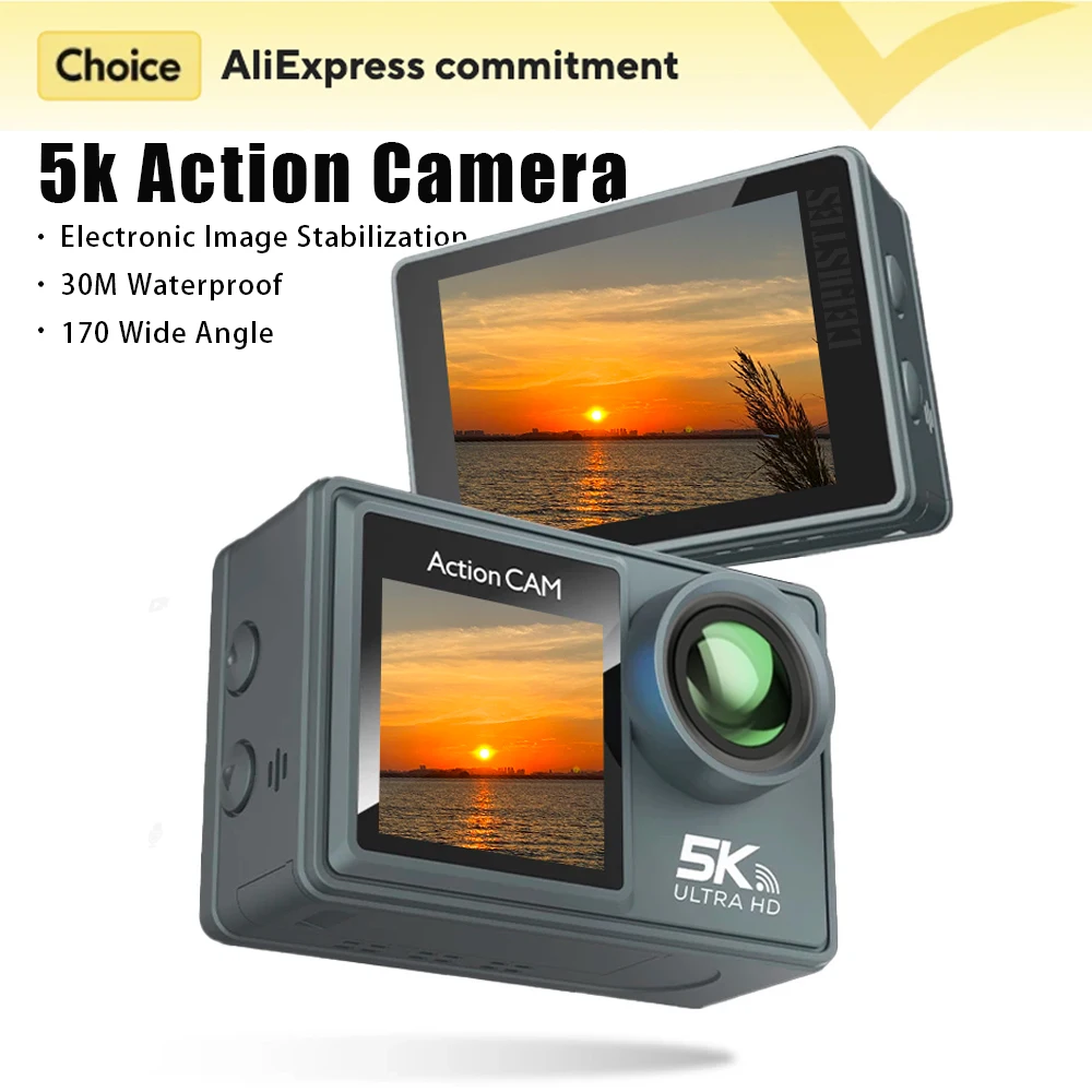 2025 NEW Action Camera 5K 4K 60FPS WiFi Anti-shake Dual Screen 170° Wide Angle 30m Waterproof Sport Camera with Remote Control