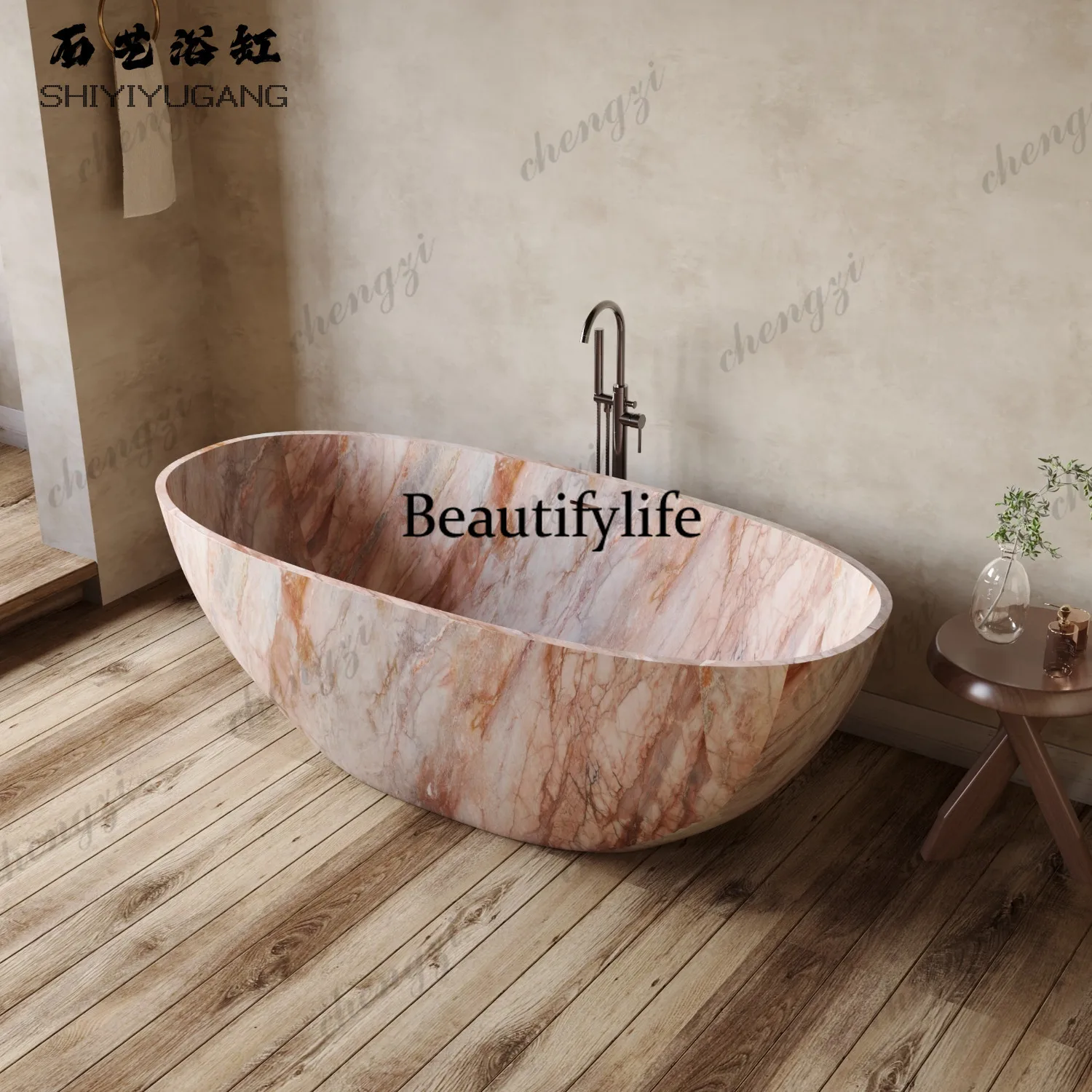 Stone art smoke powder artificial stone, oval bathtub hotel bed and breakfast bathroom couple double deep bath basin