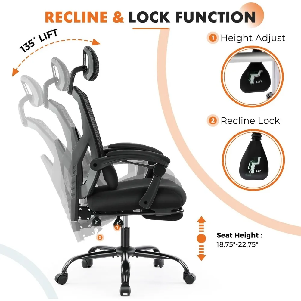 Kursi komputer meja kantor, sandaran Lumbar nyaman, penggulung jala punggung tinggi ergonomis dengan roda