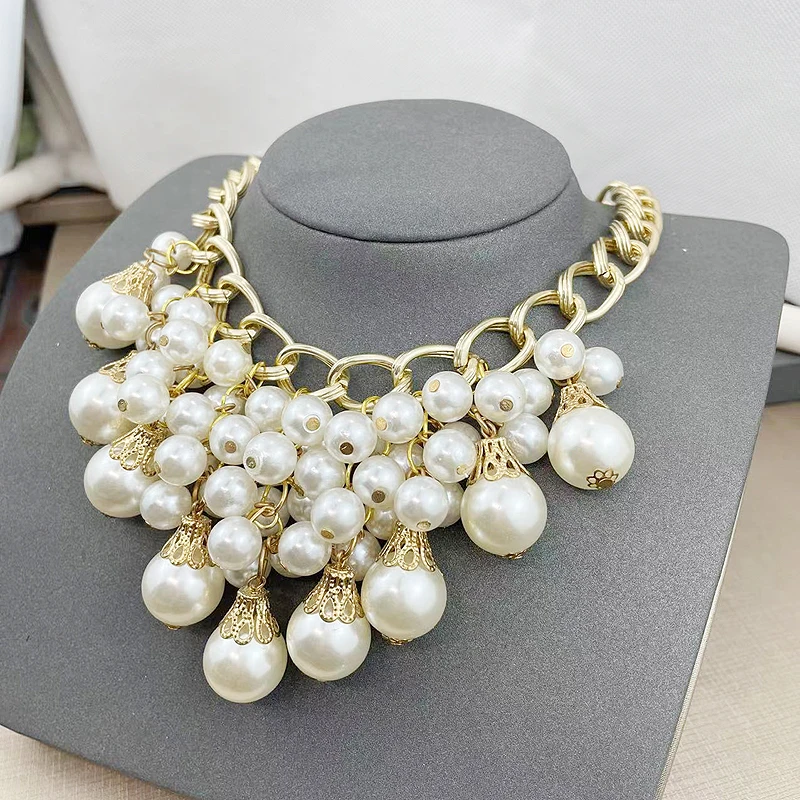 fnaf 2 rupee item Chunky Big Pearl Pendants Statement Necklaces Collar Hombre Vintage Sweater Christmas Necklace For Women