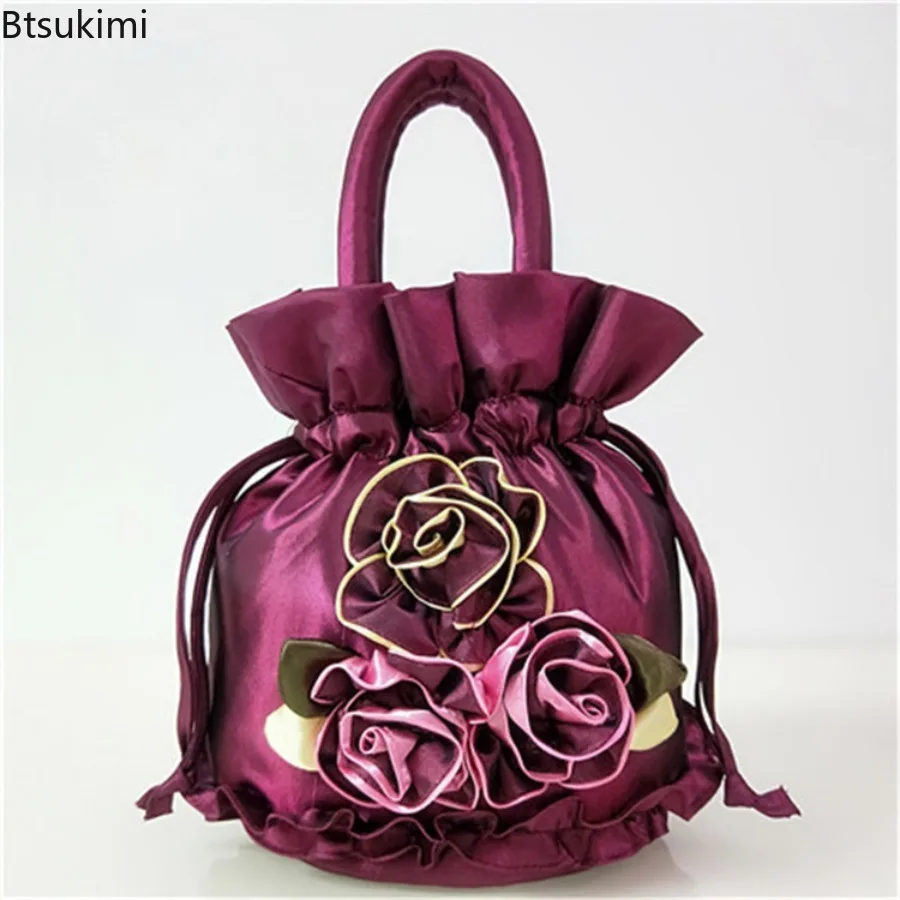 High Quality Lace Flower Bag Cell Phone Bag Daily Matching Tote Bucket Bag Ethnic Style Drawstring Purses Women's Hanfu Handbag view 4
