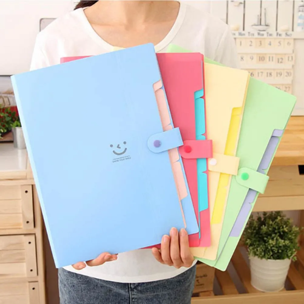 

A4 Size Plastic File Folder 5 Pocket Expanding Accordion Folder Snap Closure Document Holder for Office School