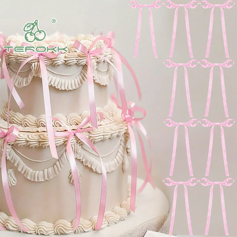 10Pcs Bow Ribbon Cake Decoration Desserts Home Decor Birthday Party Decor Kids Valentine's Day Evening Events Cake DIY Decor