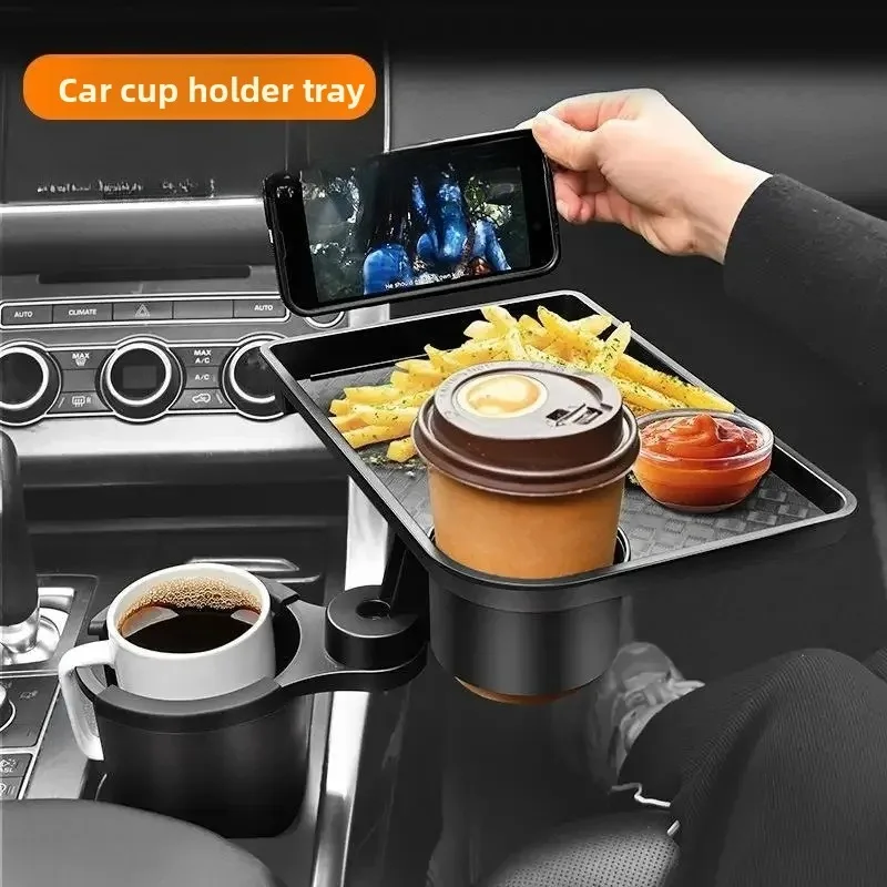

Universal Car Cup Holder Tray With Dual Cup Holder Organized Table Food Car Tray Portable Adjustable Drink Stand
