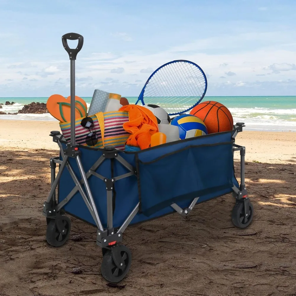 

Сверхмощный складной универсальный тележка, вездеходная садовая ручная тележка с большим карманом и подстаканниками для занятий спортом