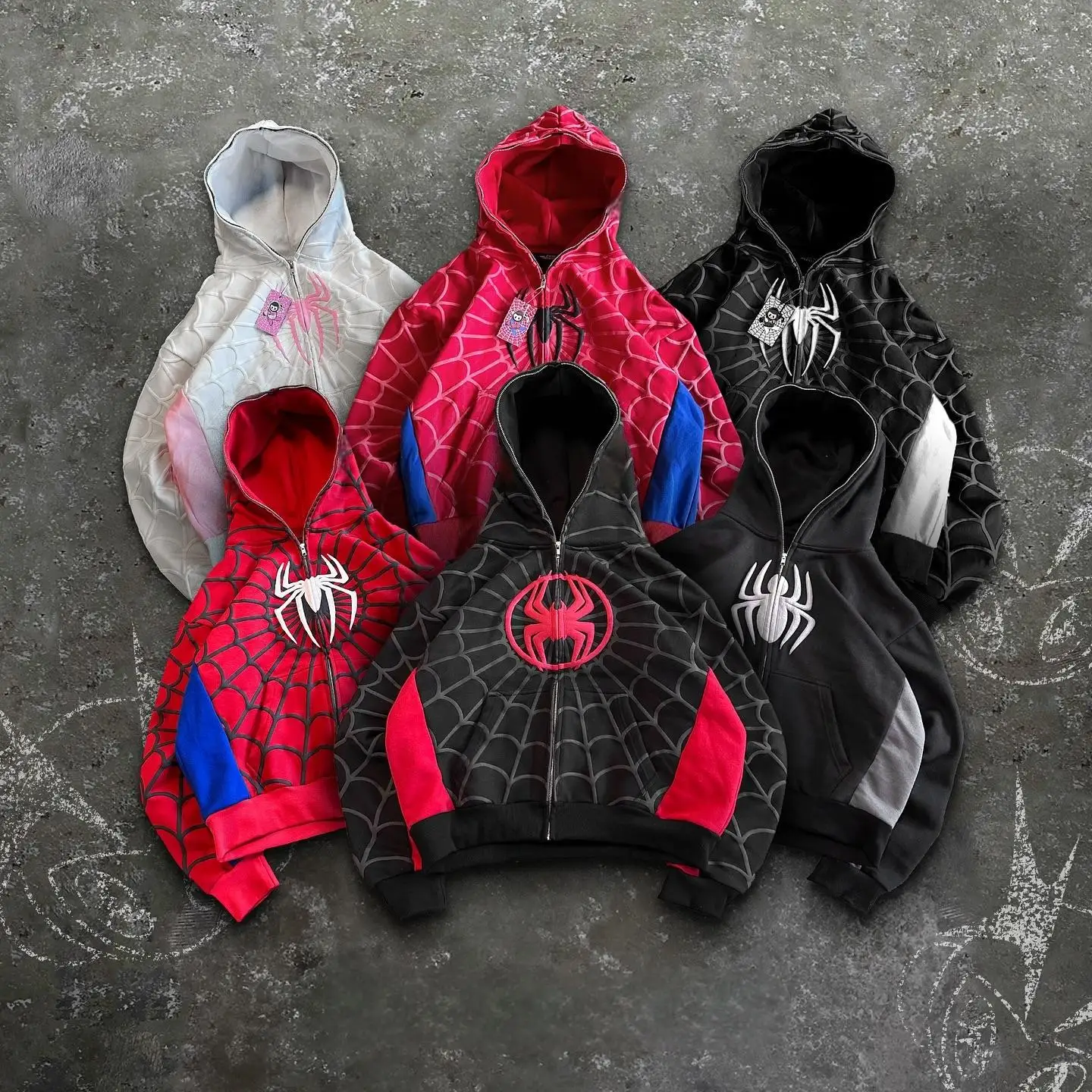 Y2k Retro gótico América araña espuma 3d sudaderas con capucha con estampado moda de gran tamaño suelta cremallera completa Sudadera con capucha hombres chaqueta sudadera de calle
