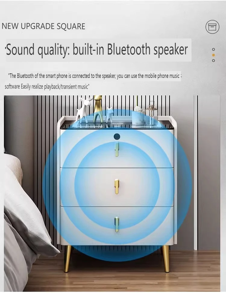 طاولة بجانب السرير ذات درج علوي ذكي، طاولة بجانب السرير فاخرة بيضاء لامعة #5