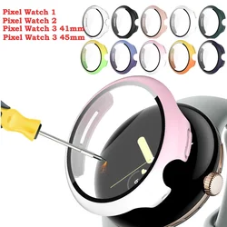 Tempered Glass+Cover For Google Pixel Watch 3 41mm 45mm PC Protective Case Full Bumper Screen Protector for Google Pixel 2/1