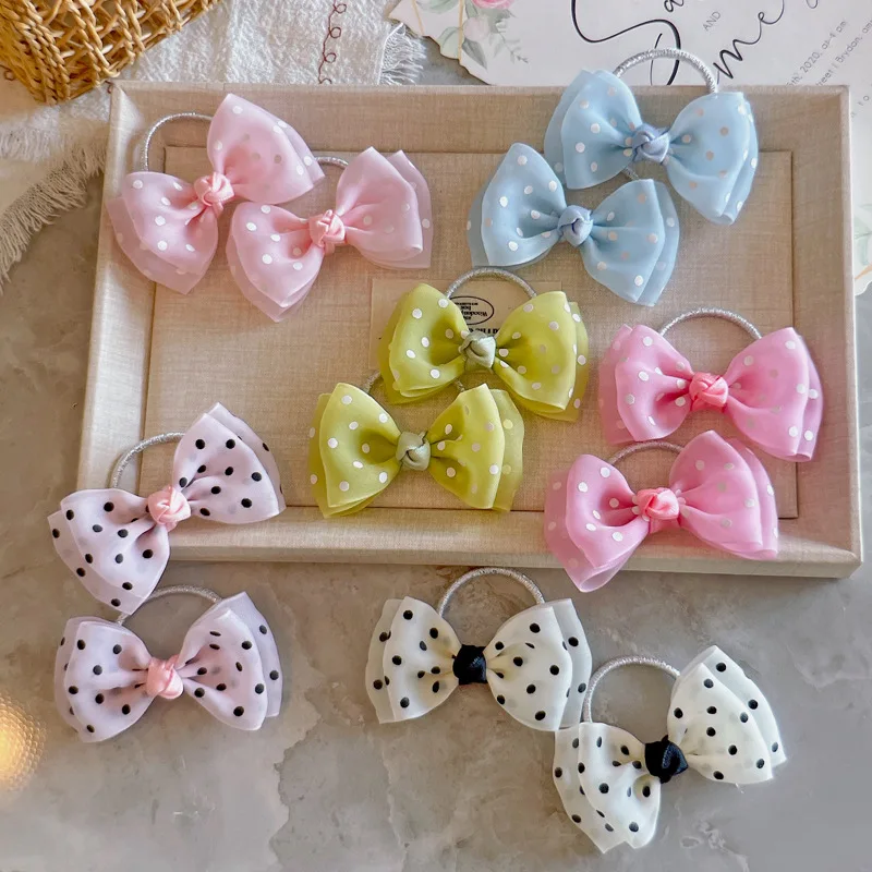 

Корейские резинки для волос в горошек с бантом из пряжи, 2 шт. в паре, милые аксессуары для волос для девочек младших классов, на каждый день и для вечеринок