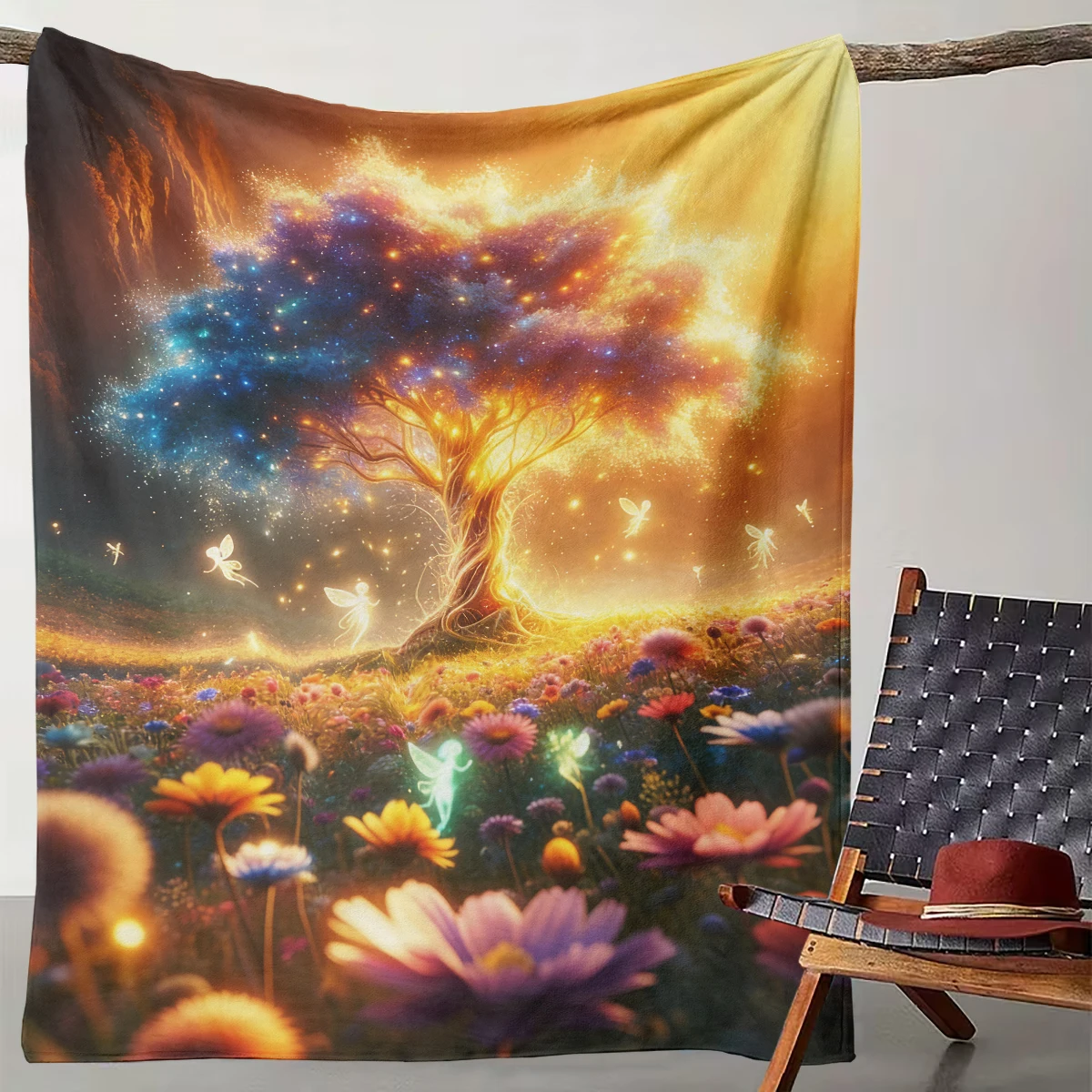 

Enchanted Star Tree & Fairies Blanket - Dreamy Floral Soft Throw, Cozy Bedroom/Living Room, Magical Ambience Decor