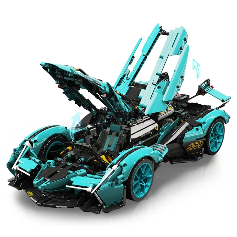 Technical Super Racing Car Building Blocks Tiffany Blue Lamborghinis V12 Vehicle Model Assemble Bricks Toys for Adult Kid Gifts