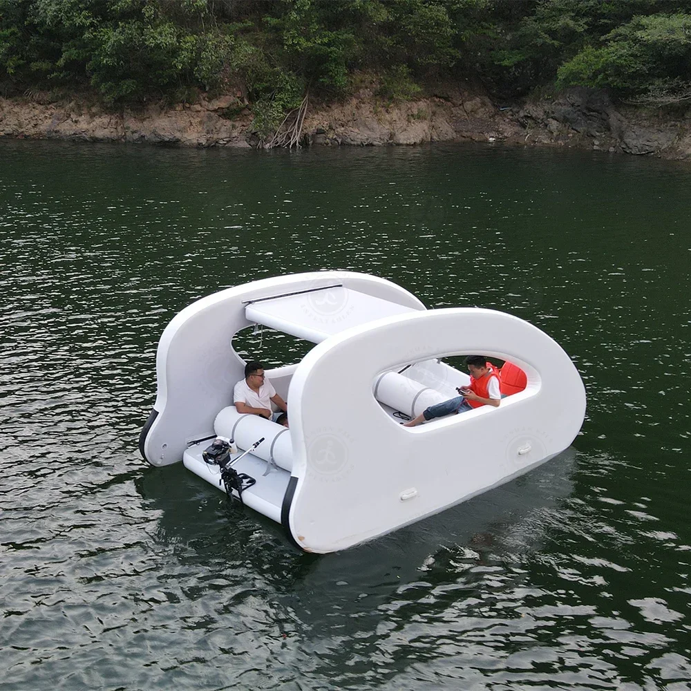 Newly Upgraded Water Drop Stitching Inflatable Lake River House Boat Island Floating Solar Electric Boat